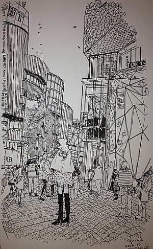 2013 もんでんゆうこ展「東京sketch線描画」